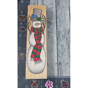 Hero Arts Stove Pipe Snowman H1101 Tall Scarf Bird Hat Rubber Stamp Wood #J63